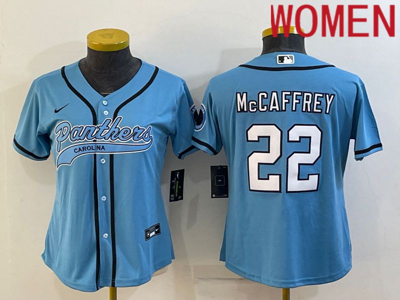 Women Carolina Panthers #22 Mccaffrey Blue 2022 Nike Co branded NFL Jerseys->carolina panthers->NFL Jersey